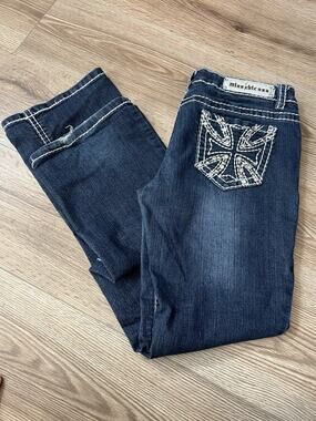 Miss Chic Women’s Embellished Rhinestone Boot Cut Stretch Jeans Size 11 (A03)